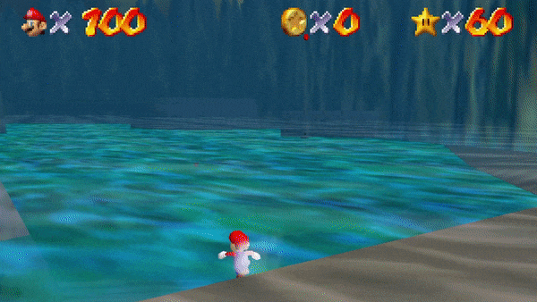 Mario drowning in Dire Dire Docks